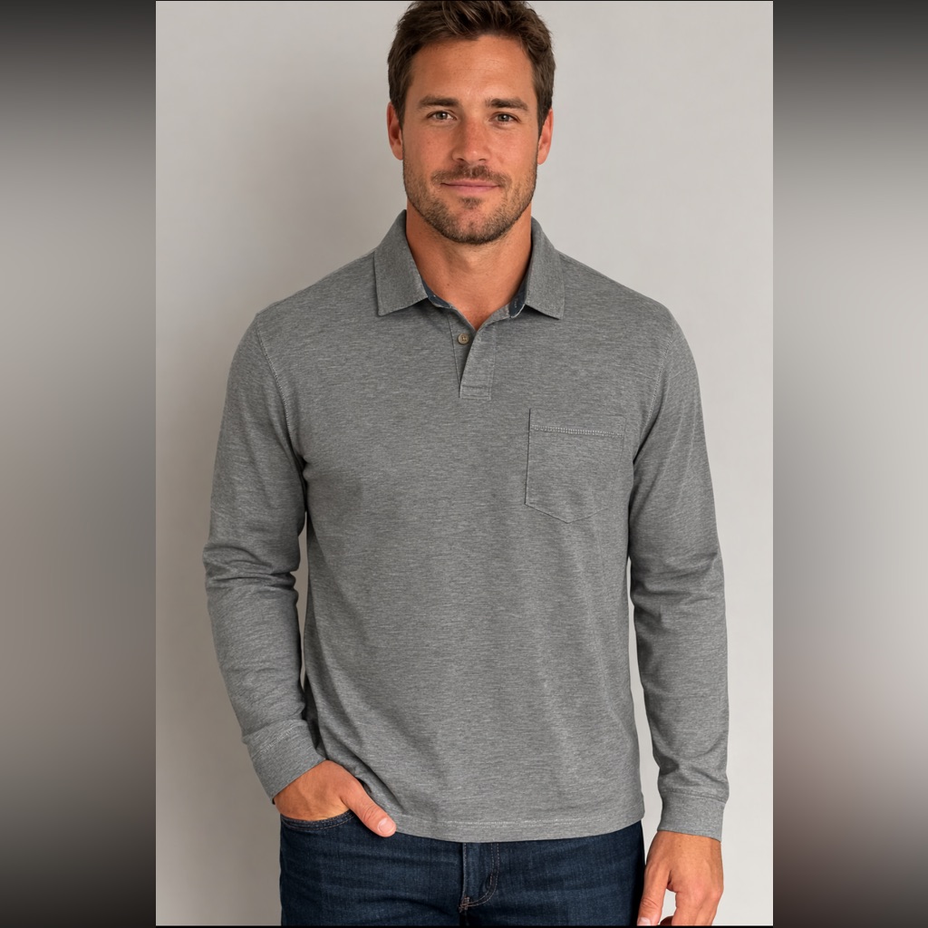 Tommy Bahama Men's Long-Sleeve Polo Shirt Heather Gray, Size Medium